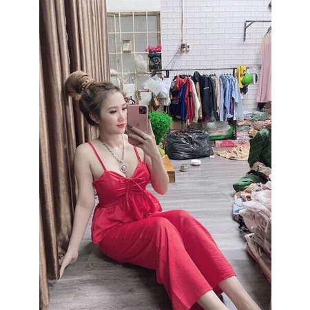 [[ Miễn phí ship 2022] Set bô áo 2 dây rút ngực quần ống suông, set đồ nữ quần dài mặc nhà, đi chơi xinh xắn