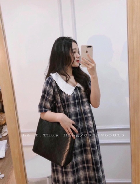 Váy Caro Nữ Cổ Ren Dáng Suông Bán Sỉ 🤩 ảnh thật
