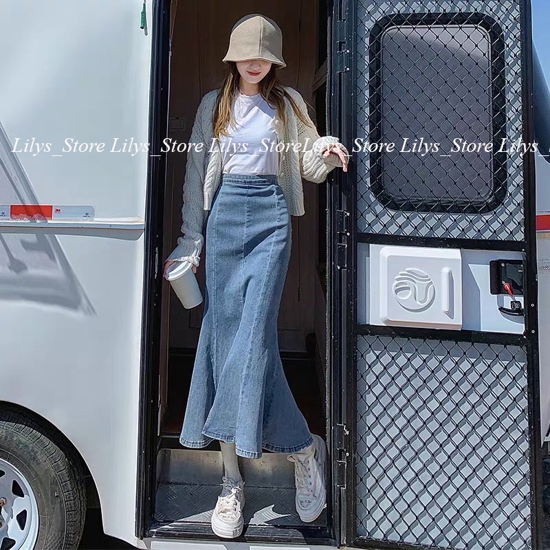 Chân váy bò, chân váy denim - Chân váy đuôi cá xẻ trước hàng QCCC