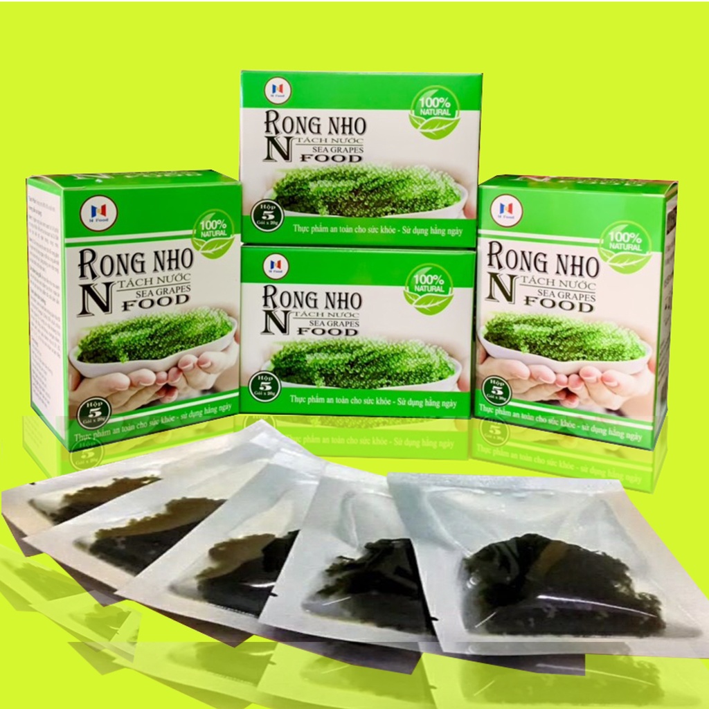 [ Hộp 120G/6 Gói] Rong Nho Tách Nước N Food - KÈM 1 Chai SỐT MÈ RANG - Công nghệ Tách nước Nhật Bản