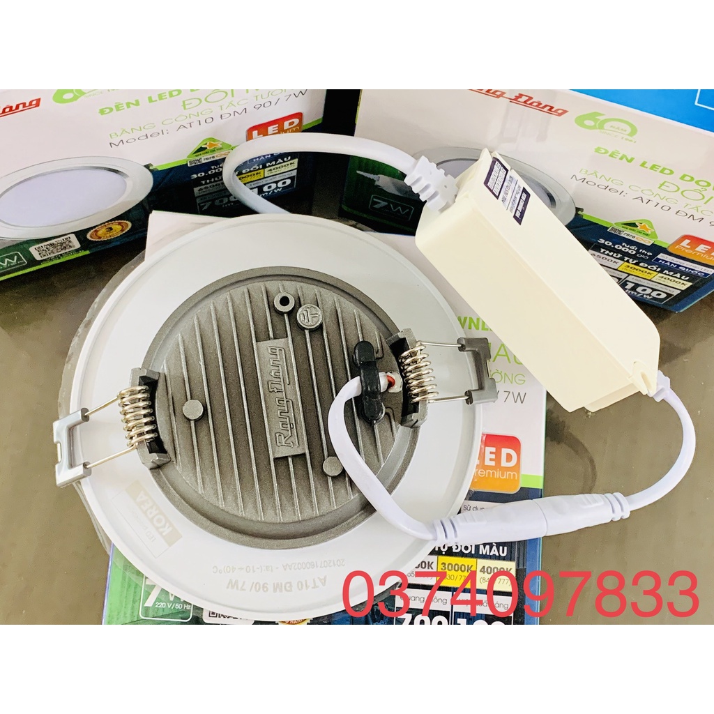 Đèn LED Âm trần Downlight Đổi màu AT10 Rạng Đông 7W/90 Viền vàng, viền bạc