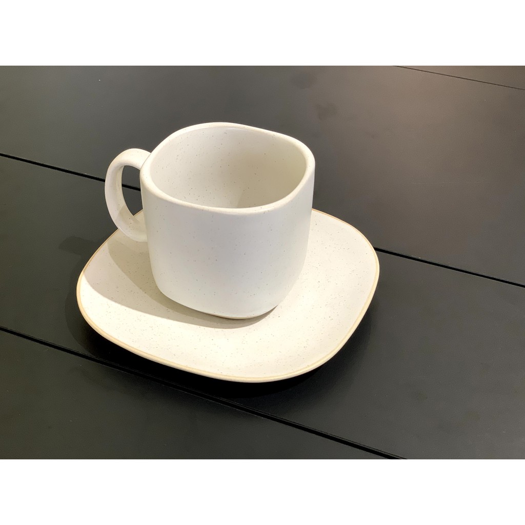 TWIN - Bộ ly trà/ cafe Epresso kèm dĩa trắng xám men mờ cao cấp