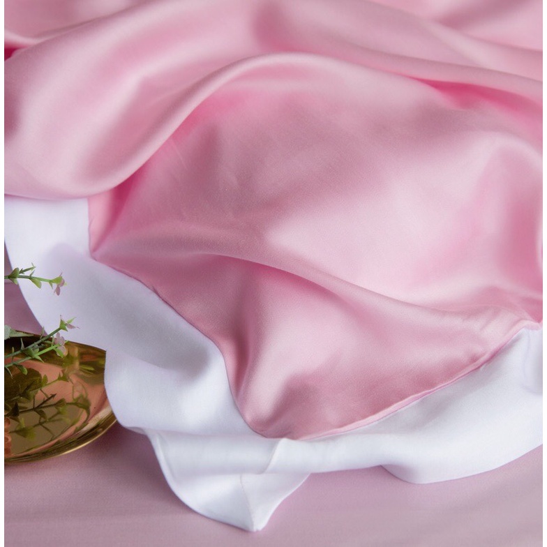 Bộ chăn ga gối 100%Tencel 100s phối màu sang trọng độc đáo, chăn có thêm đường viền trắng, chất liệu siêu mềm mát mịn
