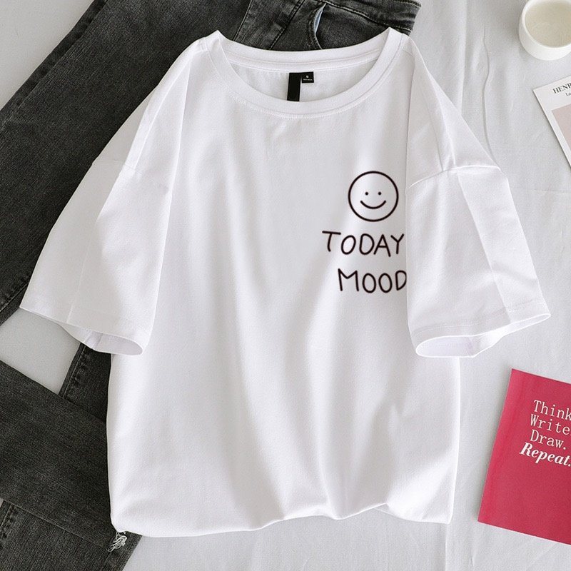 Áo phông tay lỡ nữ MOOD TODAY, áo thun cổ tròn nữ form vừa chất liệu 100% cotton nhiều màu đa dạng