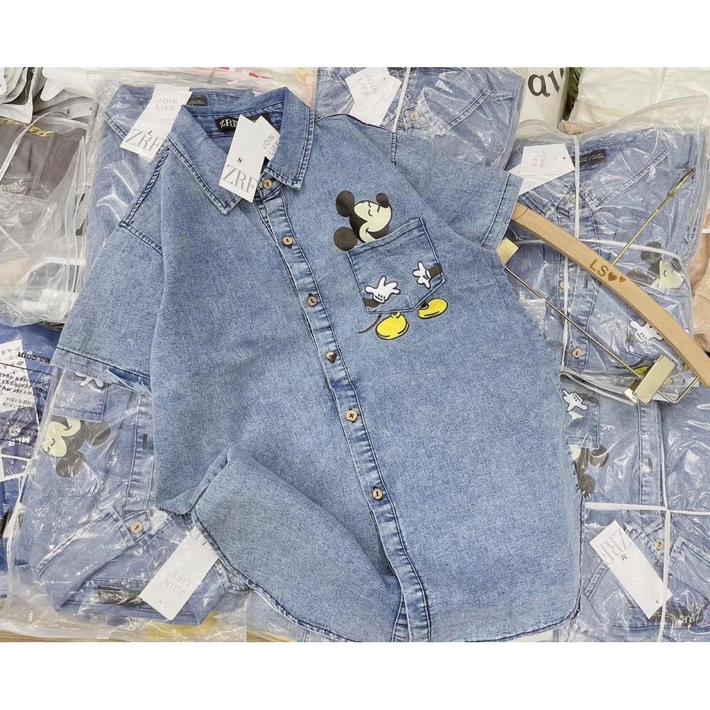 Áo sơ mi nữ bò jean kiểu hàn quốc dài tay chữ thêu thời trang nữ 2021 phong cách YoLo-Fashion