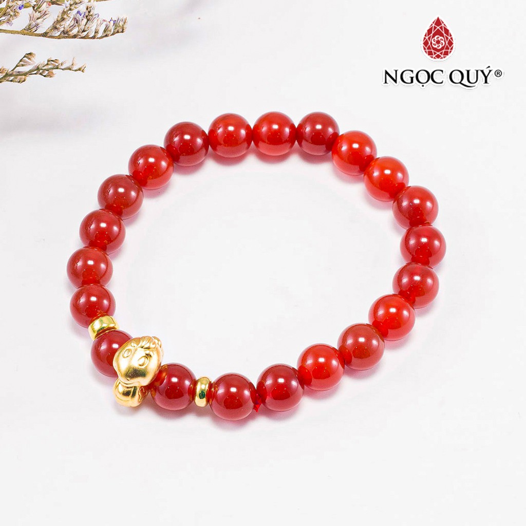 Vòng Tay Đá Mã Não Đỏ Charm Con Giáp Bạc Mạ Vàng 24k - Ngọc Quý