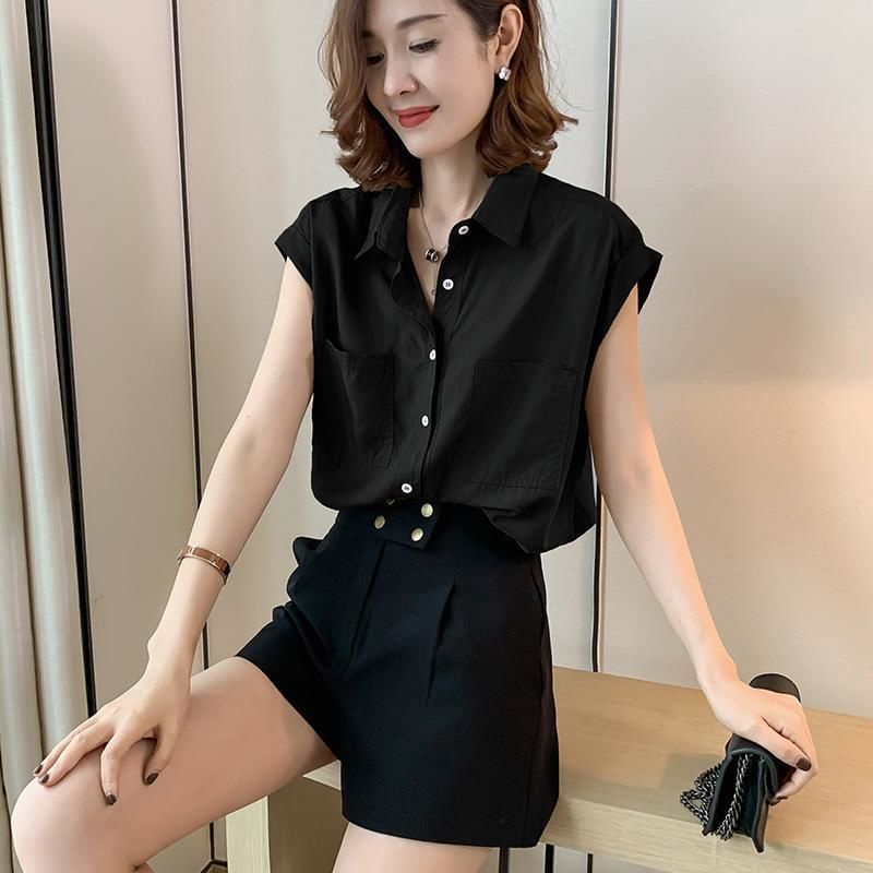 Áo Sơ Mi Không Tay Màu Trơn M-3xl 164551 Áo Sơ Mi Dáng Rộng Thiết Kế Đơn Giản Dễ Phối Đồ