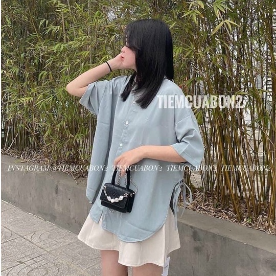 Áo sơ mi đũi lụa NHẬT LINH áo tay lỡ form rộng dáng suông thắt dây 2 bên hông xinh xắn nữ tính - A18