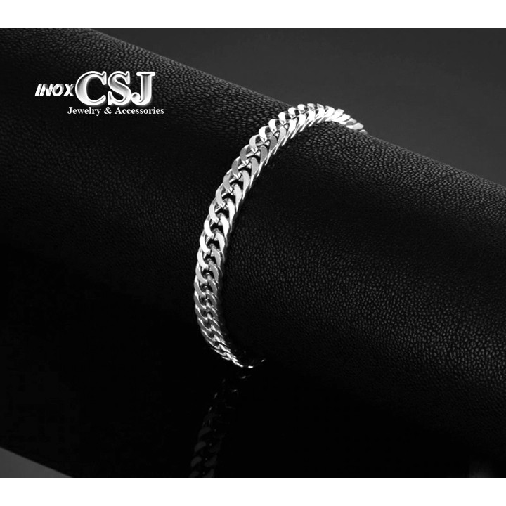 Combo dây chuyền và lắc tay inox kiểu lặc đôi 9mm đẹp, không đen, hợp thời trang thể hiện đẳng cấp phái mạnh