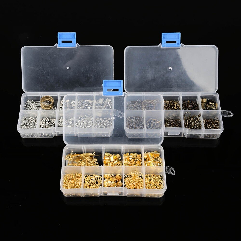 Hộp dụng cụ làm đồ trang sức thủ công gồm vòng đơn móc càng cua dây xích khóa đèn pin ốc mắt cừu kim chỉ