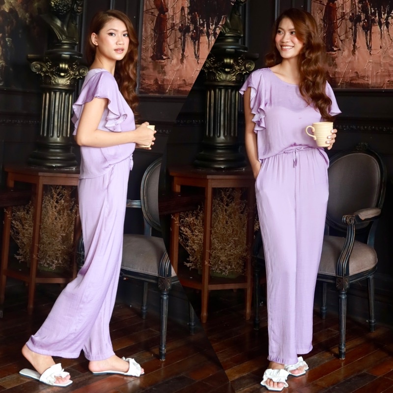 Đồ bộ lụa quần dài ống rộng tay tiên Infashion