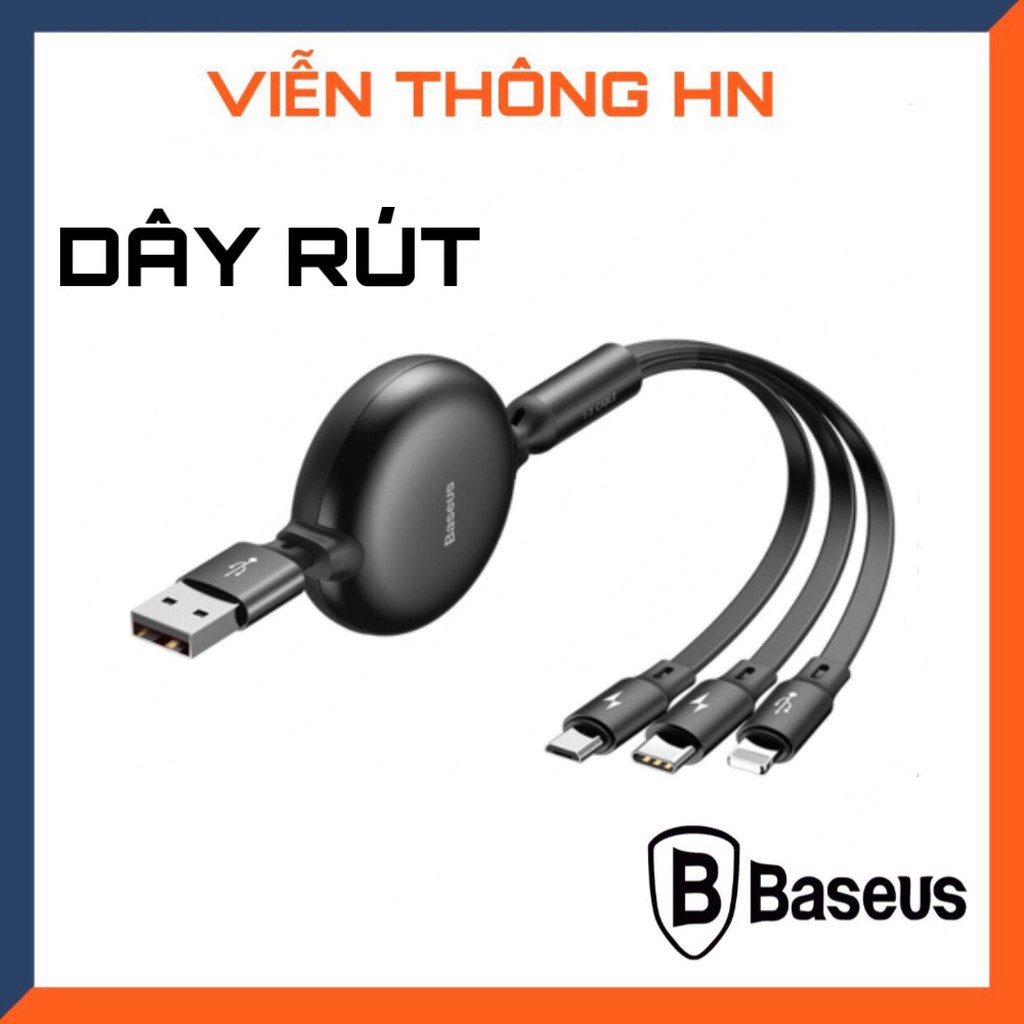 Dây sạc 3 đầu 3 in 1 micro usb type c Baseus-cáp sạc dây rút đa năng cho IPsamsung oppo,...vv-vientho
