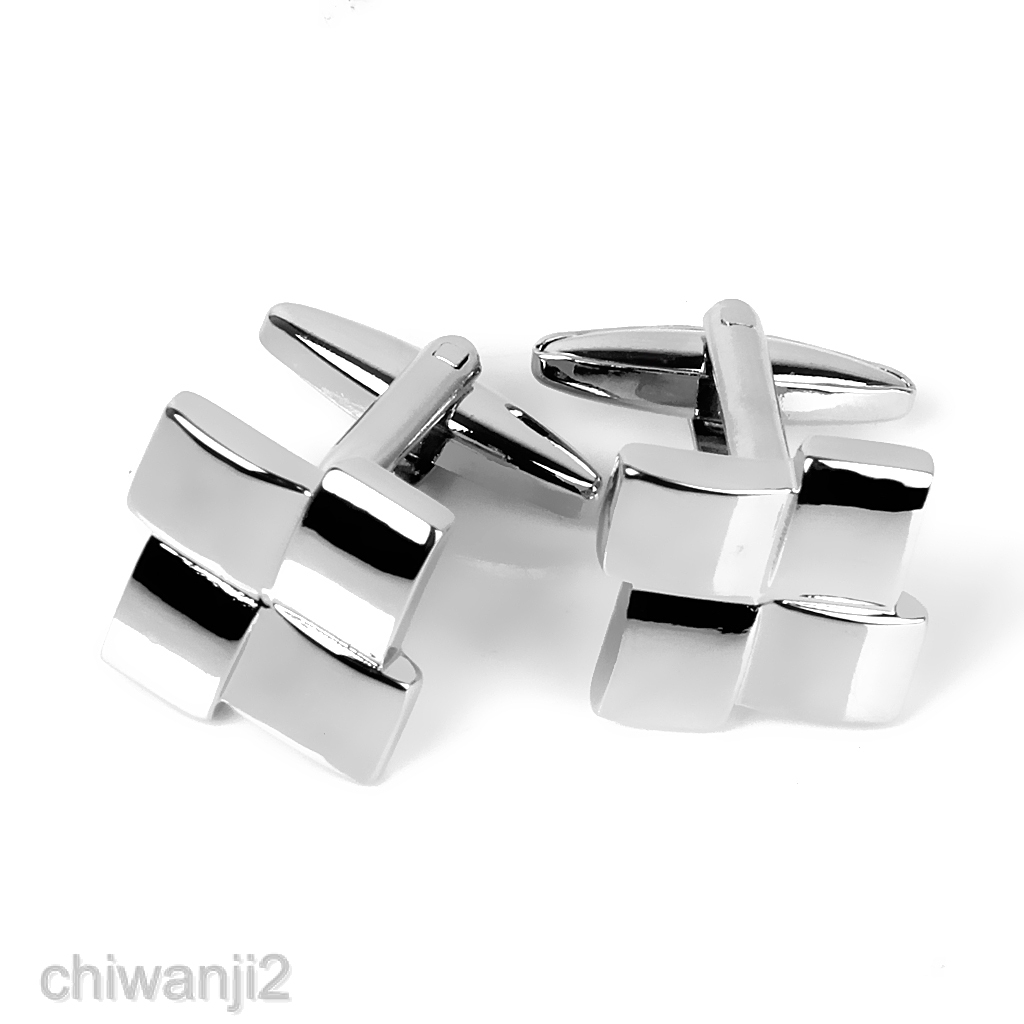 MEN'S SILVER GEOMETRIC FORMAL DRESS SHIRT CUFFLINKS CUFF LINKS WEDDING