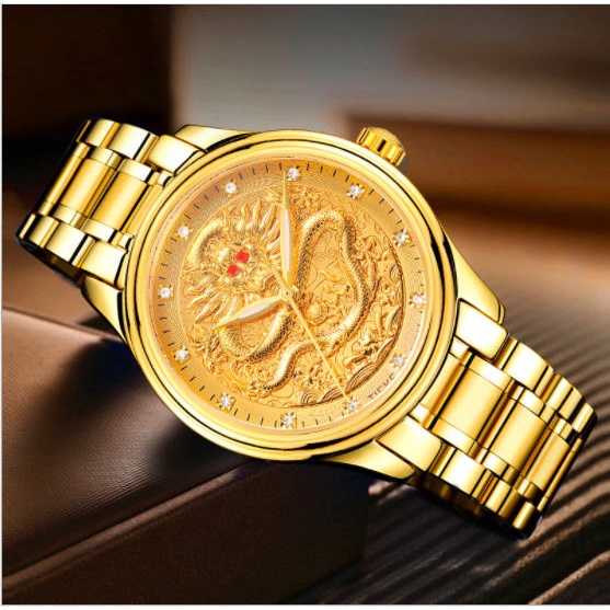 Đồng hồ nam chống nước hình rồng vàng dây thép không gỉ