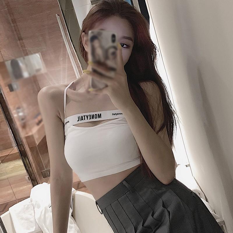 Áo Croptop Hai Dây In Chữ Phong Cách Hàn Quốc Cho Nữ