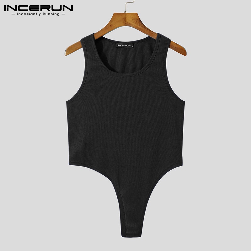 Áo kiểu INCERUN không tay màu trơn bất đối xứng phong cách thời trang dành cho nam