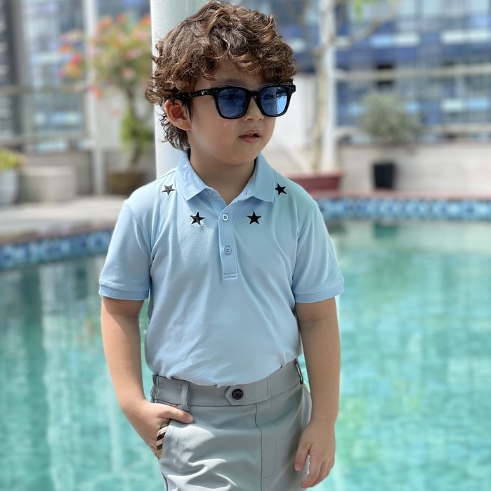 Áo polo cotton 137KIDS cộc tay thêu ngôi sao xanh cho bé trai