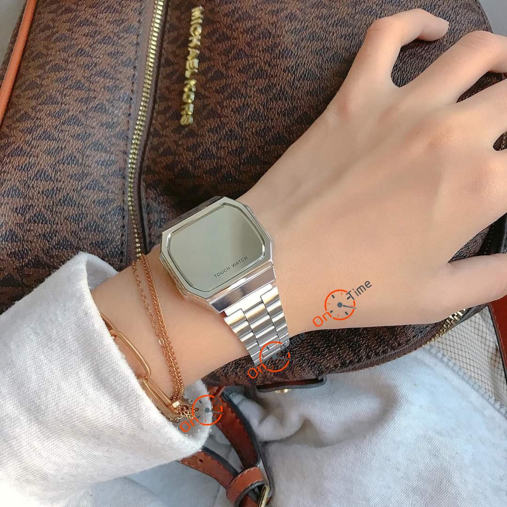 Đồng hồ casio cảm ứng tráng gương nữ OneTime vỏ thép không gỉ, ba màu dễ phối đồ