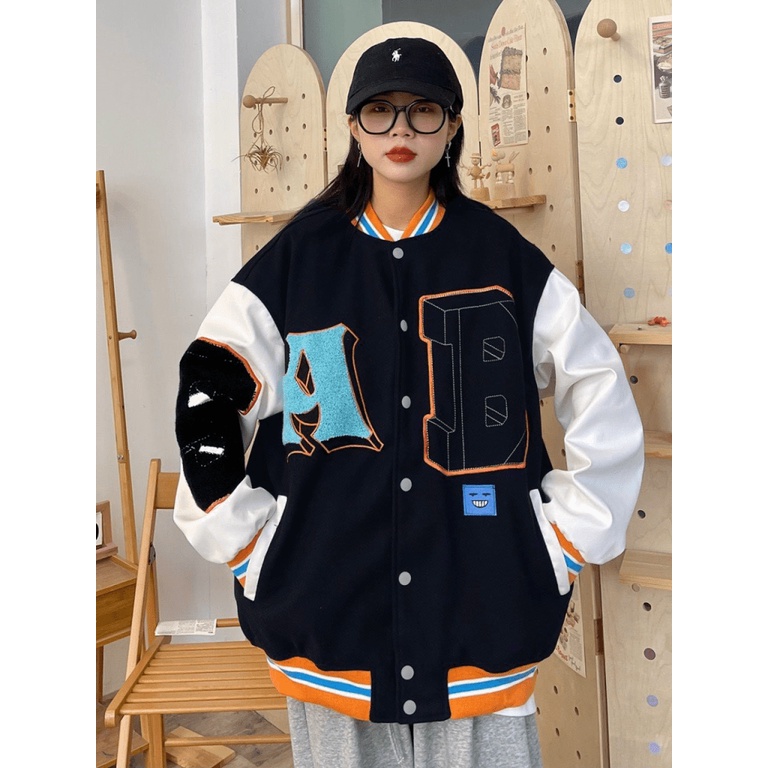 Áo Khoác Bomber Nữ Chất Nỉ Mềm Mịn In Logo AB Form Rộng Che Nắng Tốt Mặc Đẹp Thoải Mái NEW UNISEX