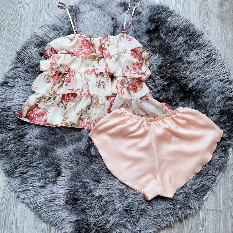 Đồ bộ 2 dây sexy áo Chiffon phối quần Satin | BigBuy360 - bigbuy360.vn