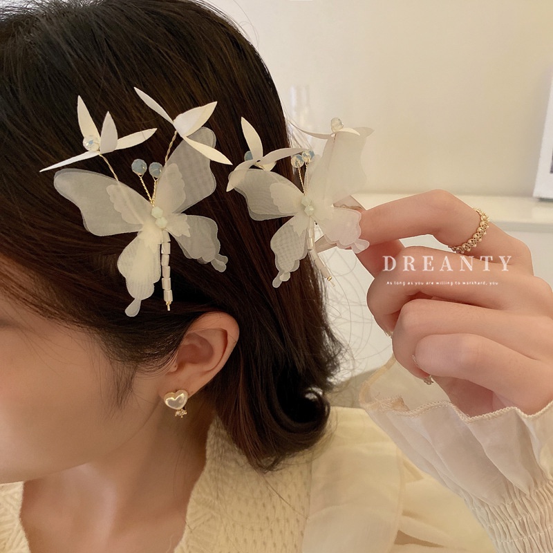 Bộ 2 Kẹp Tóc Hình Hoa / Bướm Đính Pha Lê Độc Đáo Thời Trang Cho Nữ