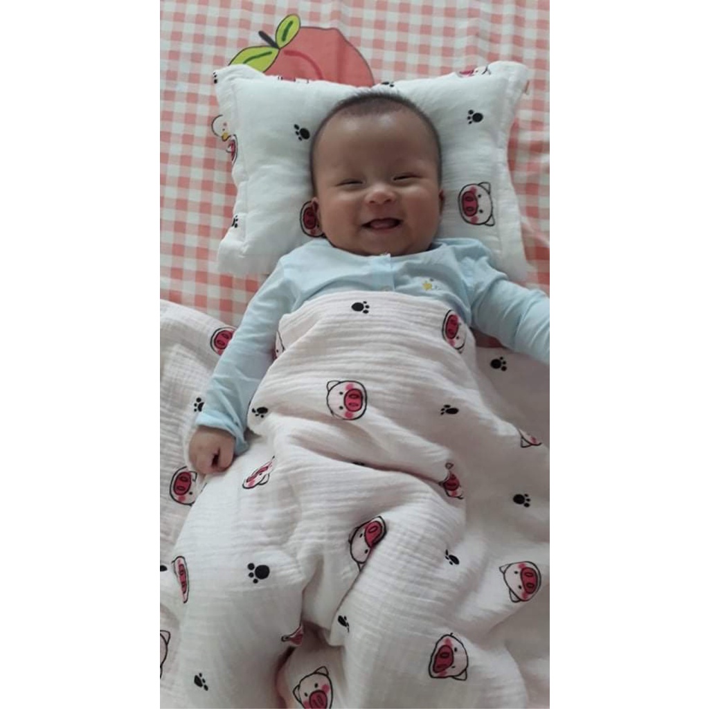 Bộ chăn gối xô muslin 3 sản phẩm CHIPMUNK cho bé 0-3 tuổi