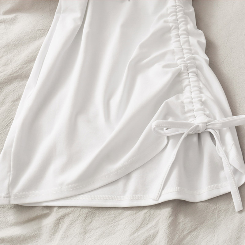 IELGYĐầm Ngắn Hai Dây Rút Dây Màu Đen Trơn Phong Cách Đơn Giản Dành Cho Nữ