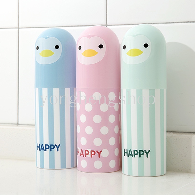 Hộp Đựng Bàn Chải & Tuýp Kem Đánh Răng Hình Chim Cánh Cụt Hoạt Hình Dễ Thương Nhỏ Gọn
