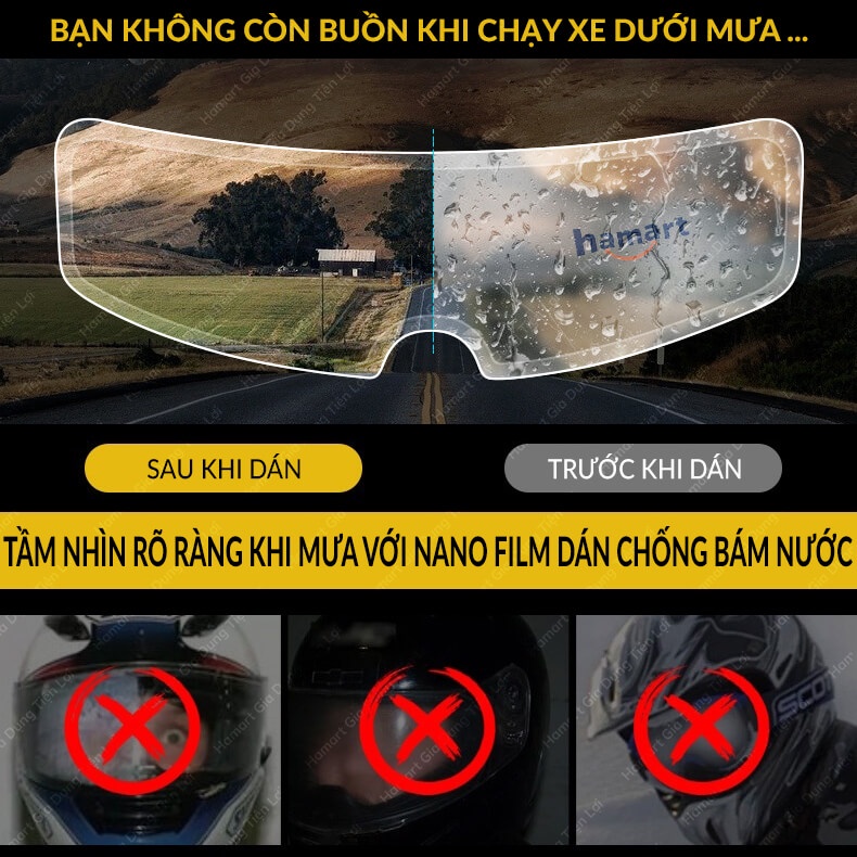 Miếng Dán Chống Nước Mũ Bảo Hiểm Decal Dán Kính Nón Bảo Hiểm Trùm Đầu Biker Motor Chống Bám Nước