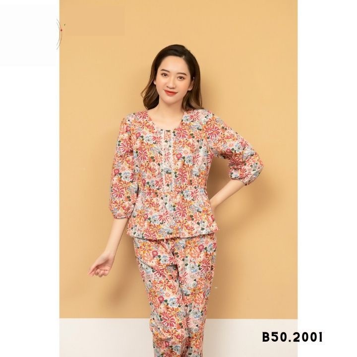 Bộ Cotton Mặc Nhà Quần Dài Áo Dài Tay Việt Thắng B50.2001 - Thời Trang Gia Đình VT
