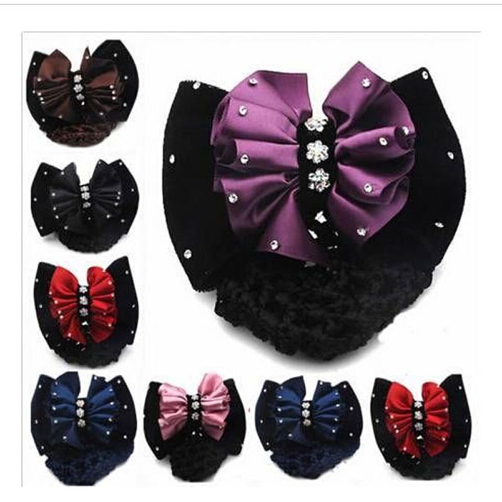 Kẹp tóc hỗ trợ búi đính nơ vải satin xinh xắn thời trang dành cho nữ