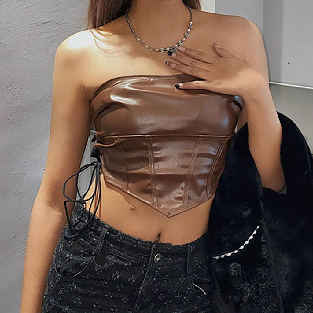 DRESSINGUP-Áo Ống Không Tay Hở Lưng Màu Sắc Đơn Giản Quyến Rũ Cho Nữ