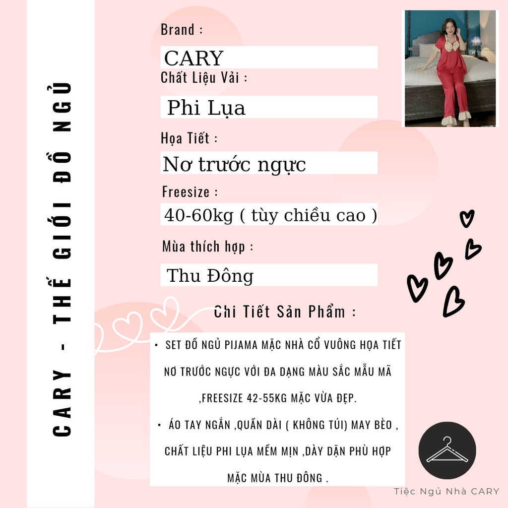 Bộ đồ ngủ nữ tay ngắn quần dài pijama mặc nhà dễ thương CARY
