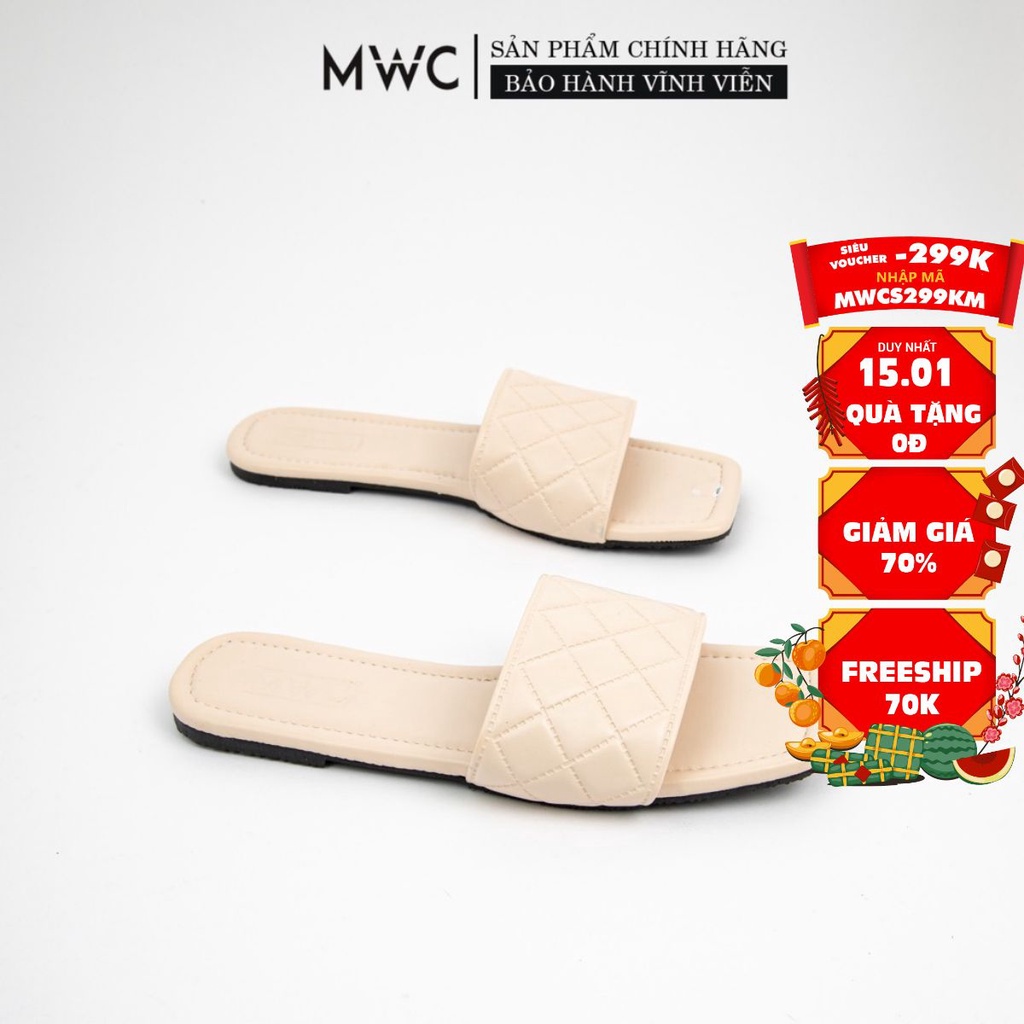 Dép Nữ MWC Đế Bệt Mũi Vuông Quai Ngang Basic NUDE- 3377