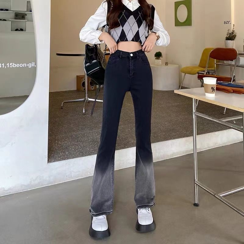 Jiashucheng Quần Jean Ống Loe Lưng Cao Co Giãn Dáng Ôm Màu Gradient Thời Trang Xuân Hè Kiểu Mới Dành Cho Bạn Nữ