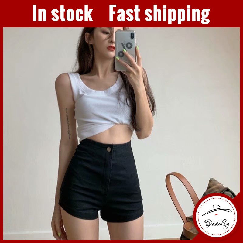 Quần Short Jean Lưng Cao Ôm Dáng Co Giãn Tốt Cỡ Lớn Phong Cách Âu Mỹ Thời Trang Cho Nữ