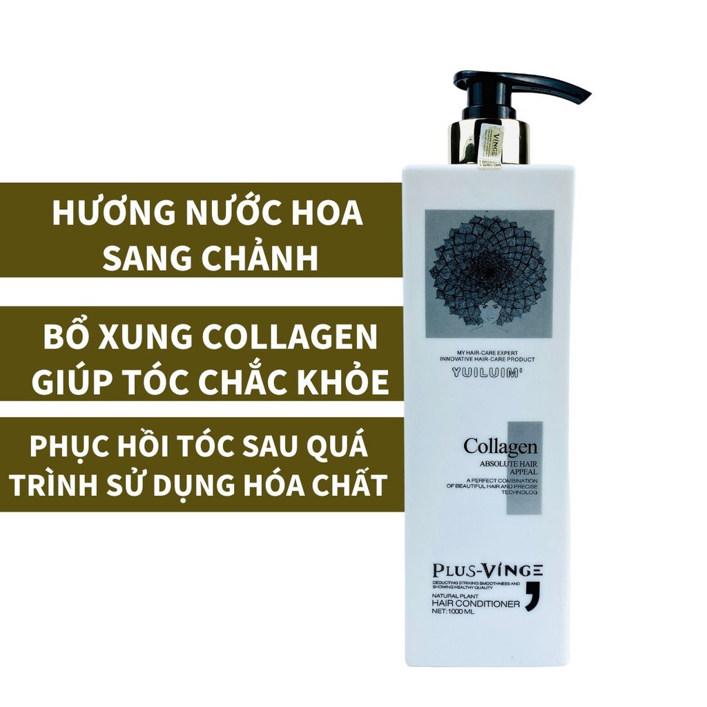 Cặp dầu gội dầu xả COLLAGEN VINGE PLUS 1000ML CHÍNH HÃNG - Hương nước hoa sang chảnh phục hồi tóc hư tổn GX12