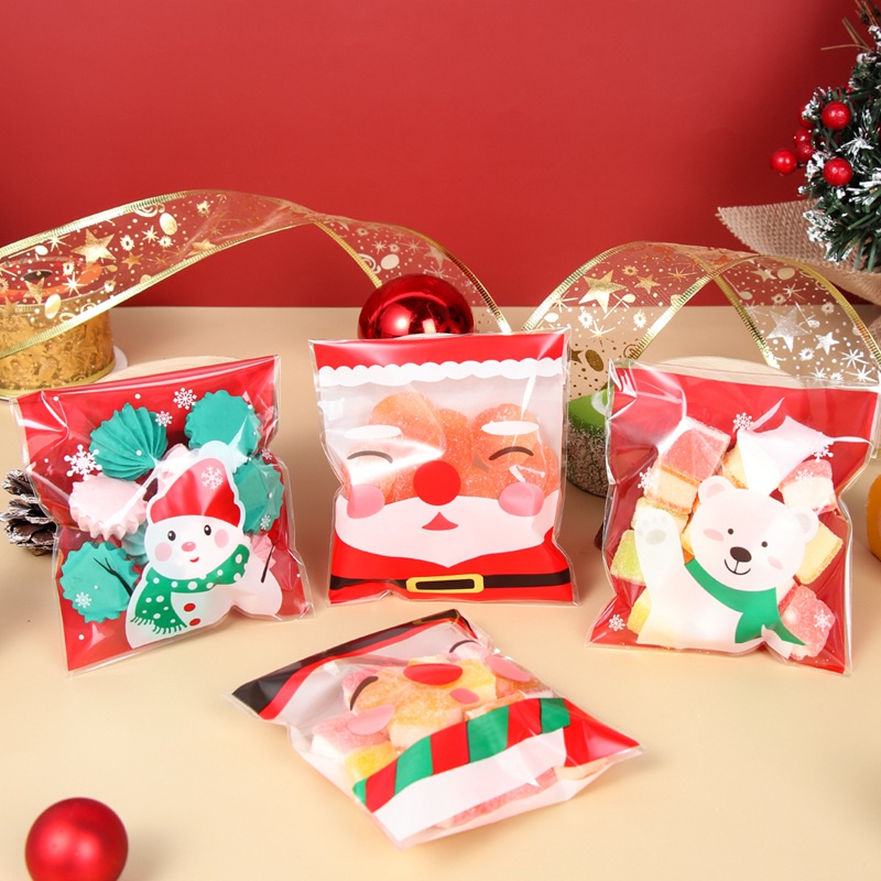 Set 100 Túi Đựng Bánh Kẹo Tự Dính Trang Trí Tiệc Giáng Sinh Năm Mới