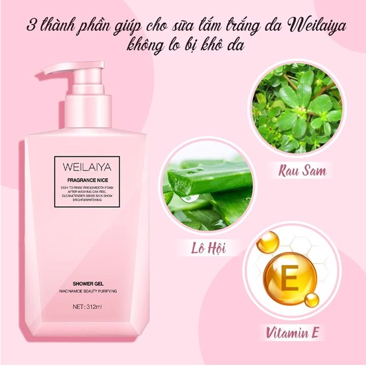 Sữa Tắm Trắng Da Weilaiya Fragrance Nice Hồng Giúp Làm Sạch Sâu, Dưỡng Ẩm, Cải Thiện Sắc Tố Da