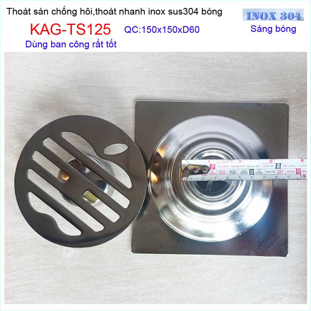 Thoát sàn quả Táo KAG-TS125 (D60), phễu thoát sàn vuông 15x15cm D60, phễu thu nước SUS304 thoát nhanh chống hôi tốt