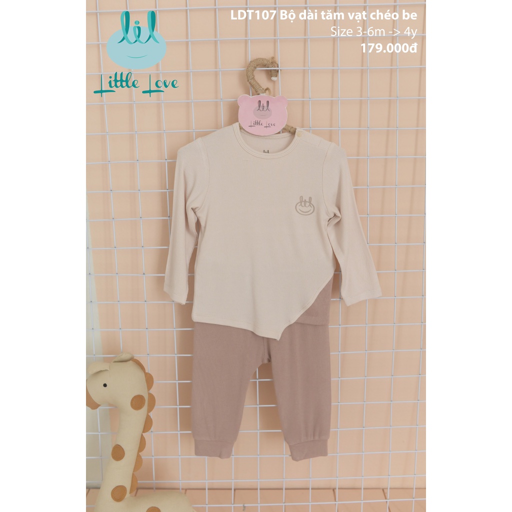 Bộ quần áo dài tay vải tăm vạt chéo cho trẻ từ 3m đến 4y little love (LDT107)