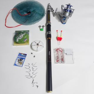 Bộ cần câu rút shimano 3m máy 6000 kèm phụ kiện.