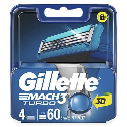 Hộp 4 lưỡi dao cạo râu Gillette Mach 3 turbo (đầu cạo 3 lưỡi kép)