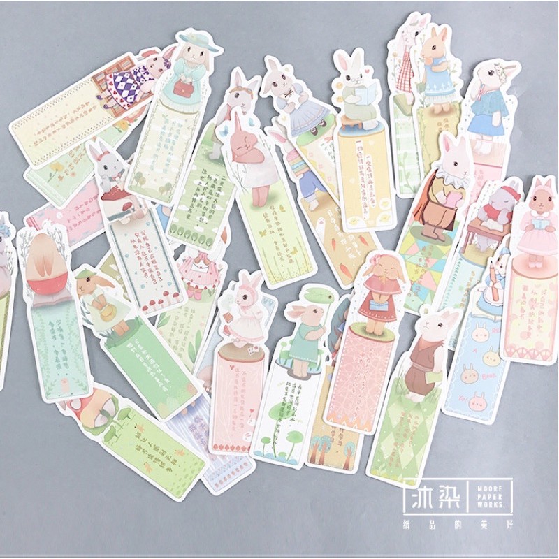 Set 30 thẻ bookmark đánh dấu trang hình thỏ và mèo dễ thương xinh xỉu