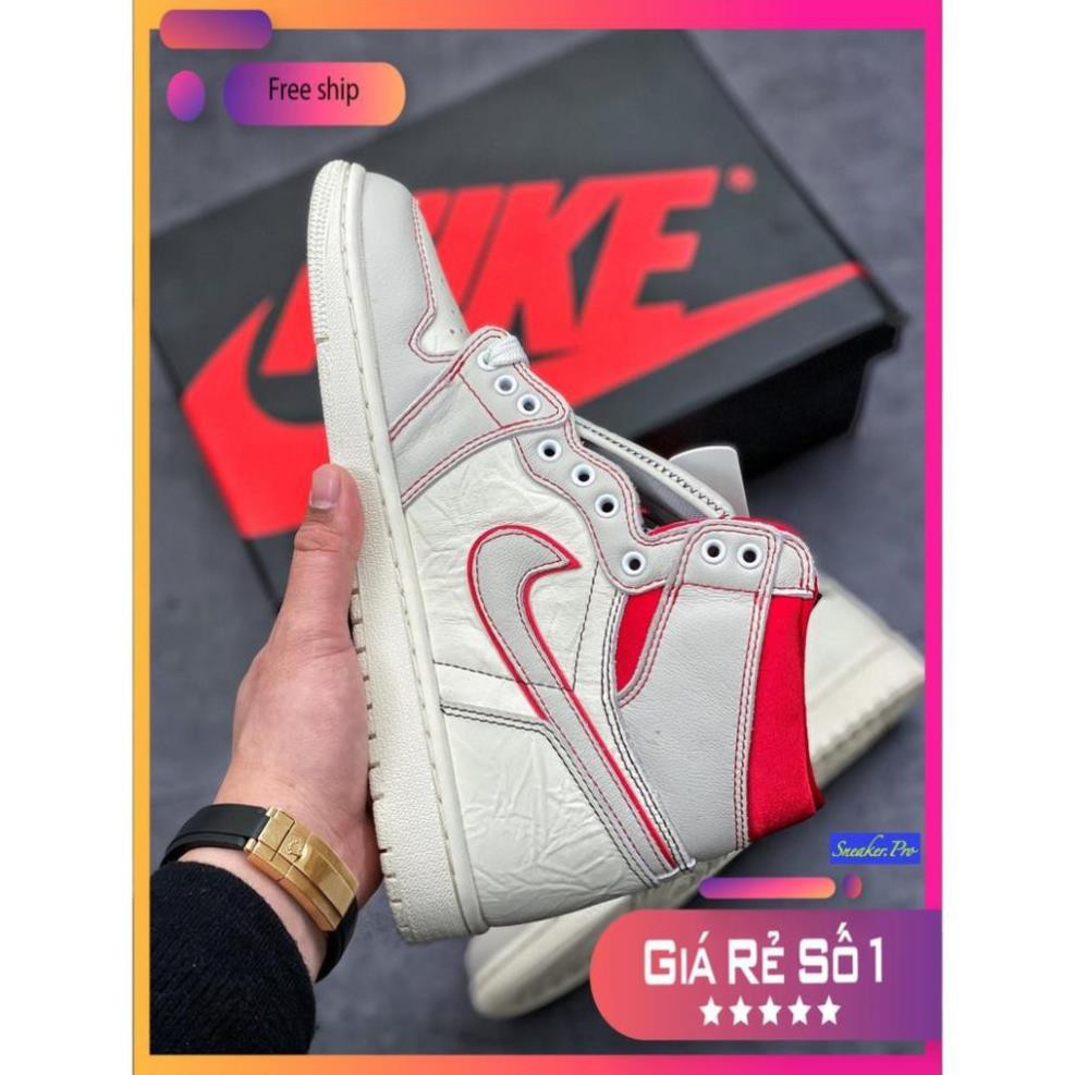 Giày thể thao sneaker AIR JORDAN 1 cao cổ trắng viền đỏ siêu đẹp dành cho nam và nữ