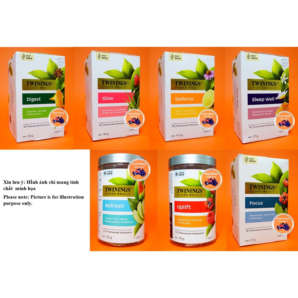 Twinings Live Well Cold Infusion / Hot brew herbal tea - Trà thanh lọc các vị - Australian stock - Aust Shop Chocolate