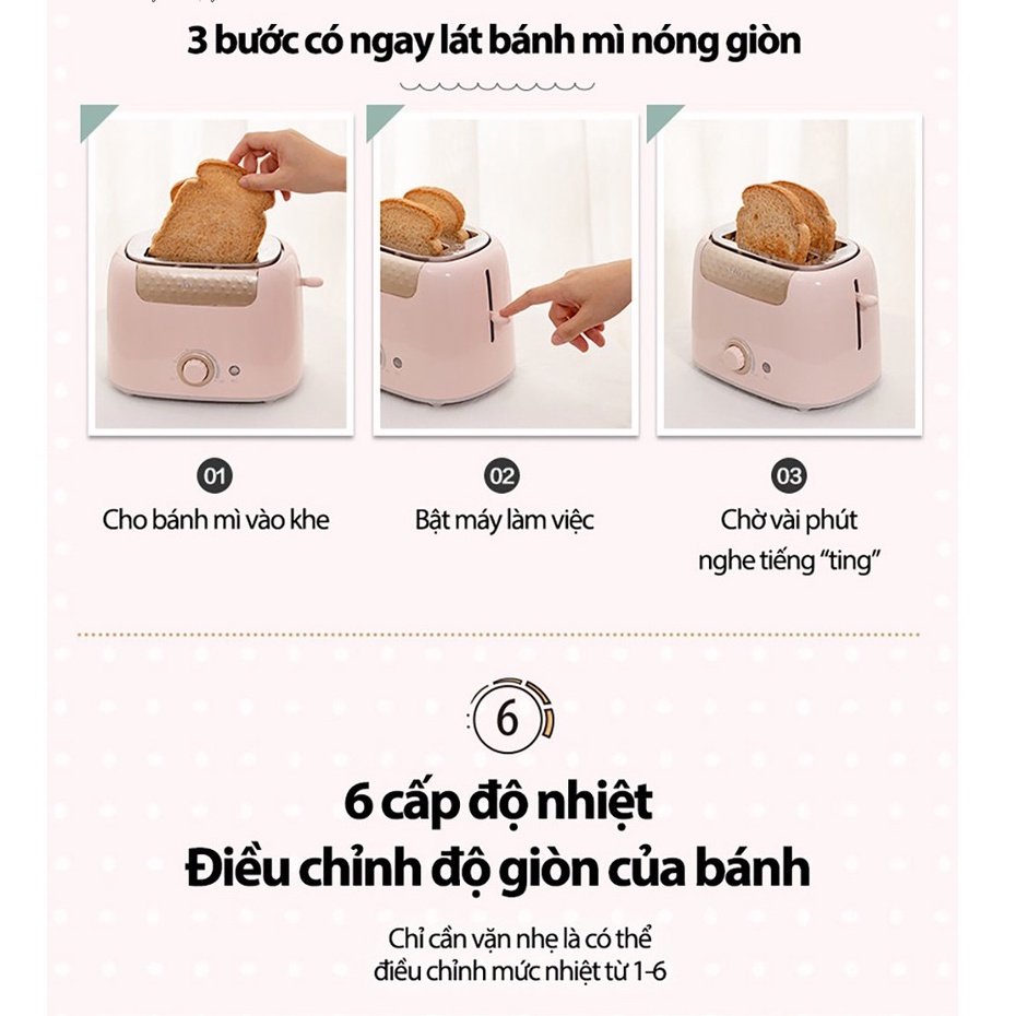 Máy nướng bánh mì sanwich Bear DSL-601 ( bản Quốc tế) 2 khe nướng với 6 cấp độ chống quá nhiệt nướng đều không cháy