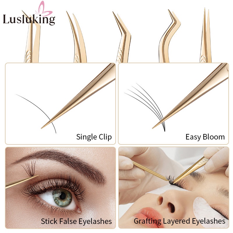 Nhíp gắn mi giả LUSLUKING chống tĩnh điện bằng thép không gỉ 100% độ chính xác cao