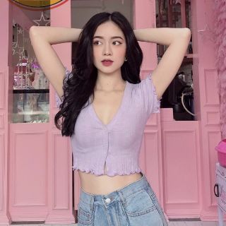 Áo thun croptop nút cổ V