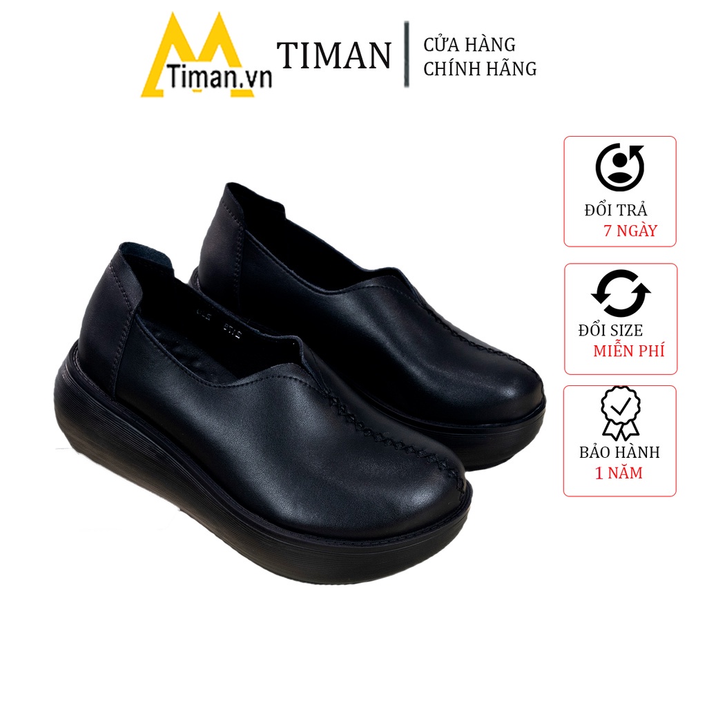 Giày lười nữ chất liệu da vải slip on kiểu mọi đế cao màu trắng độn đế bảo hành 1 năm GL04 TIMAN